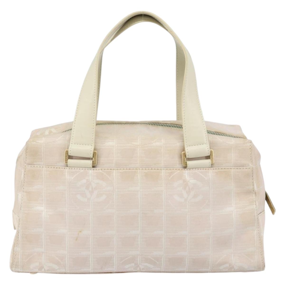CHANEL New Travel Line Hand Bag Nylon Beige CC Auth BA7142