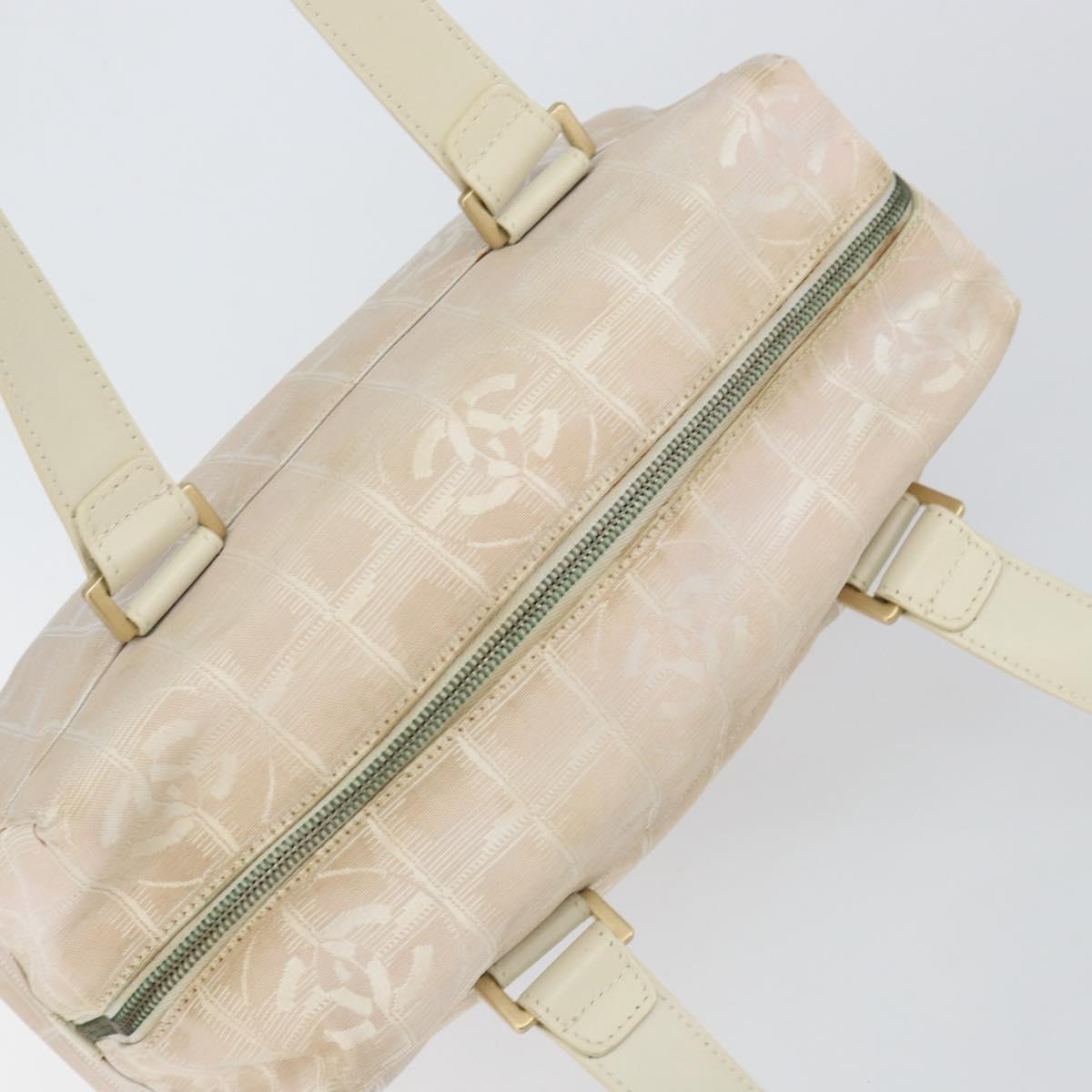 CHANEL New Travel Line Hand Bag Nylon Beige CC Auth BA7142
