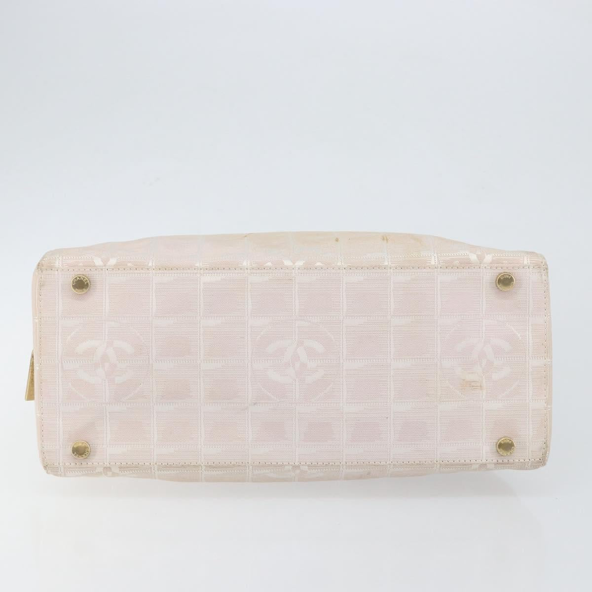 CHANEL New Travel Line Hand Bag Nylon Beige CC Auth BA7142