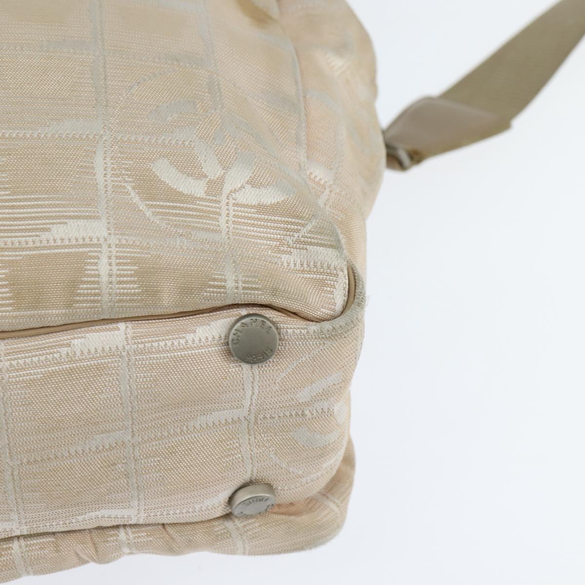 CHANEL New Travel Line Hand Bag Nylon 2way Beige Silver CC Auth BA7143