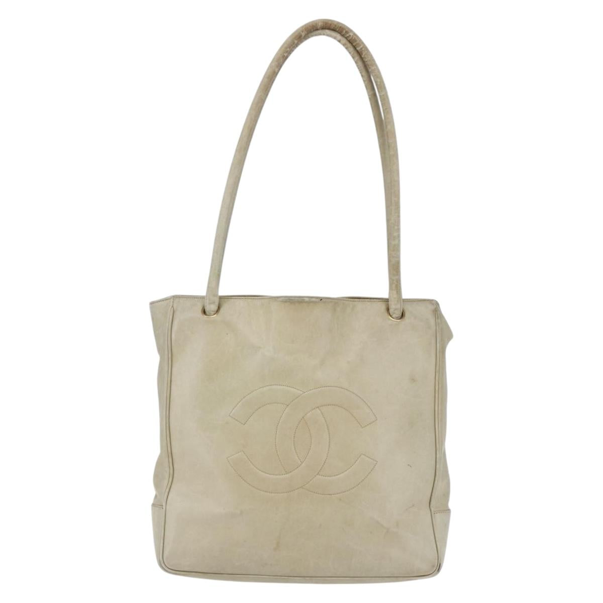 CHANEL Shoulder Bag Leather Beige Gold CC Auth BA7146