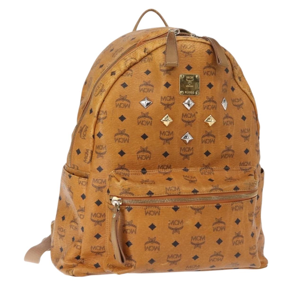 MCM Logogram Vicetos Backpack PVC Leather Brown Gold Auth BA7151