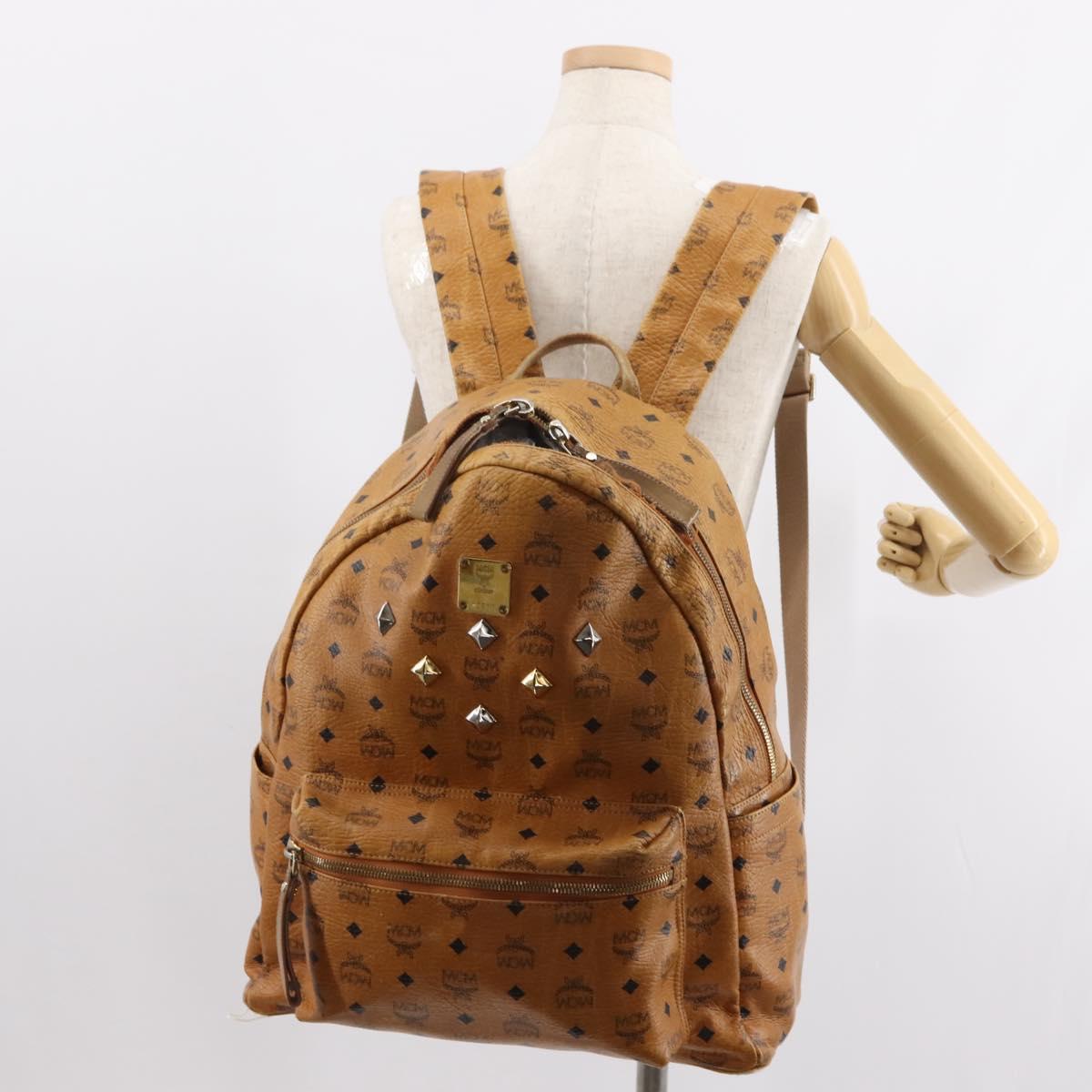 MCM Logogram Vicetos Backpack PVC Leather Brown Gold Auth BA7151