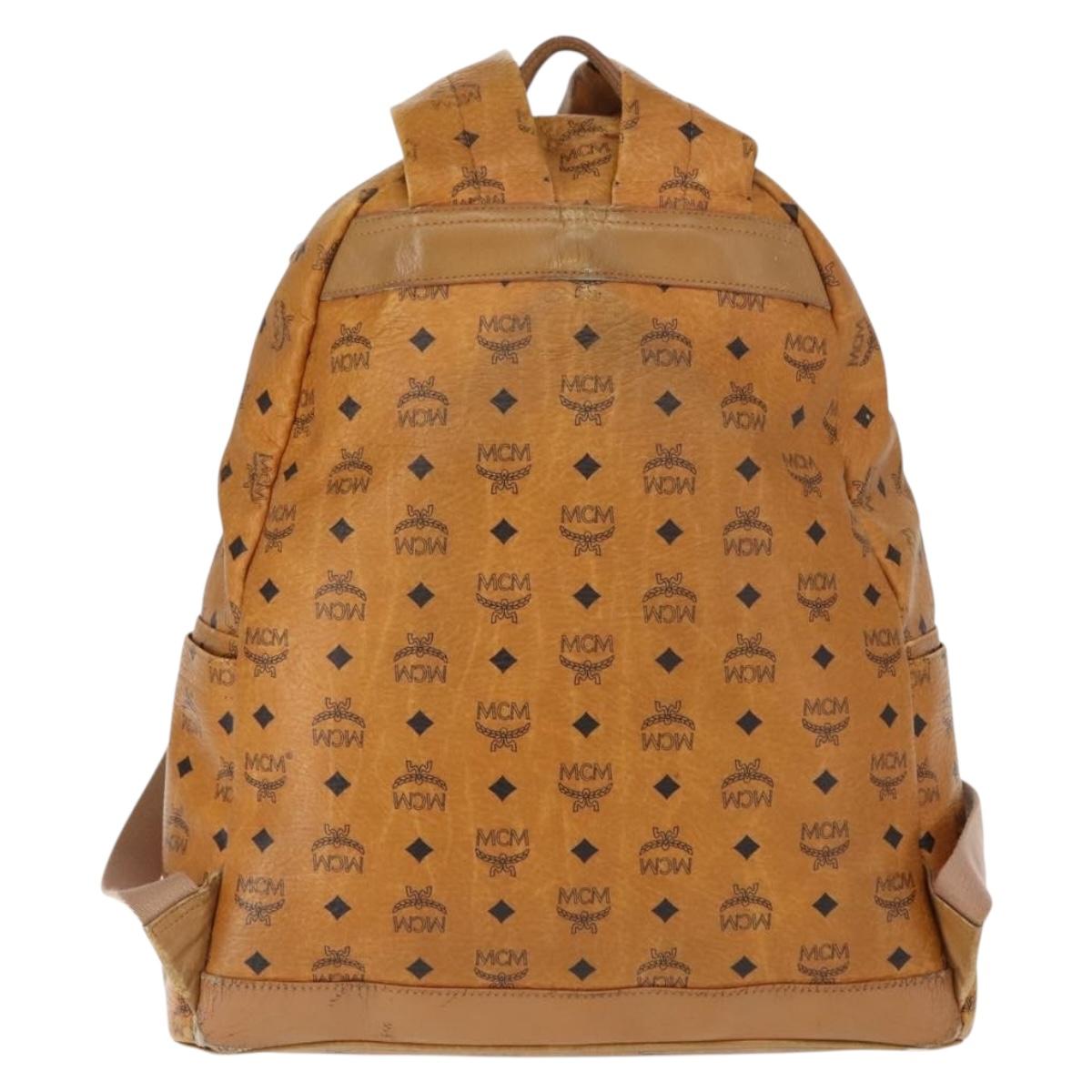 MCM Logogram Vicetos Backpack PVC Leather Brown Gold Auth BA7151