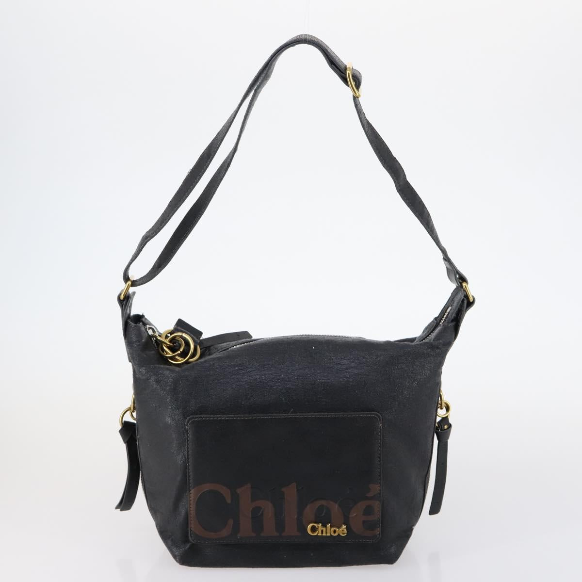 Chloe Hand Bag Leather 2Set Black Silver Auth BA7152