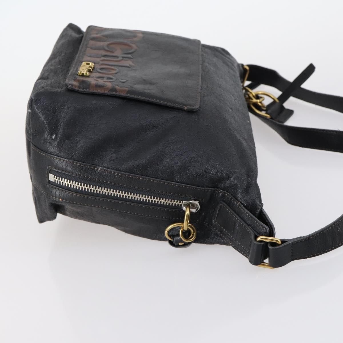 Chloe Hand Bag Leather 2Set Black Silver Auth BA7152