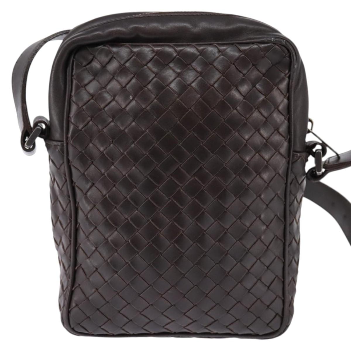 BOTTEGA VENETA INTRECCIATO Shoulder Bag Leather Brown Silver 113092 Auth BA7153