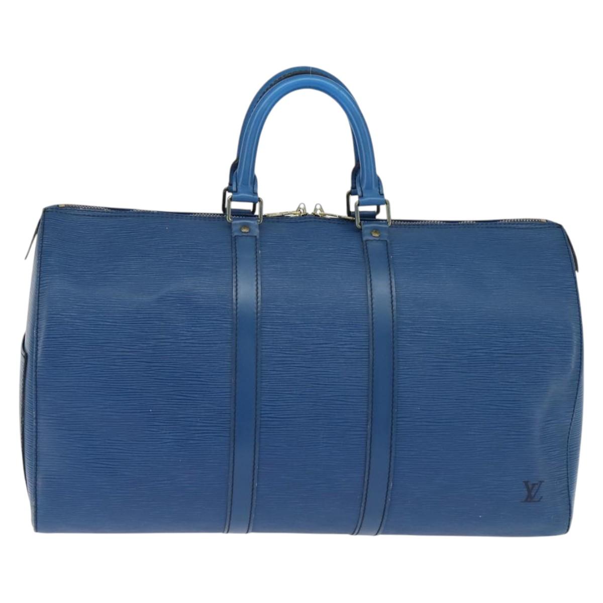 LOUIS VUITTON Epi Keepall 45 Boston Bag Blue M42975 LV Auth BA7237