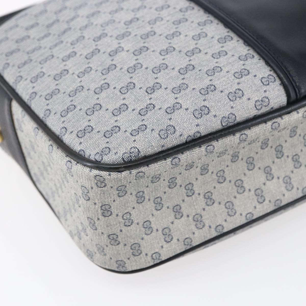 GUCCI Micro GG Canvas Shoulder Bag PVC Leather Navy Gold Auth BA7238