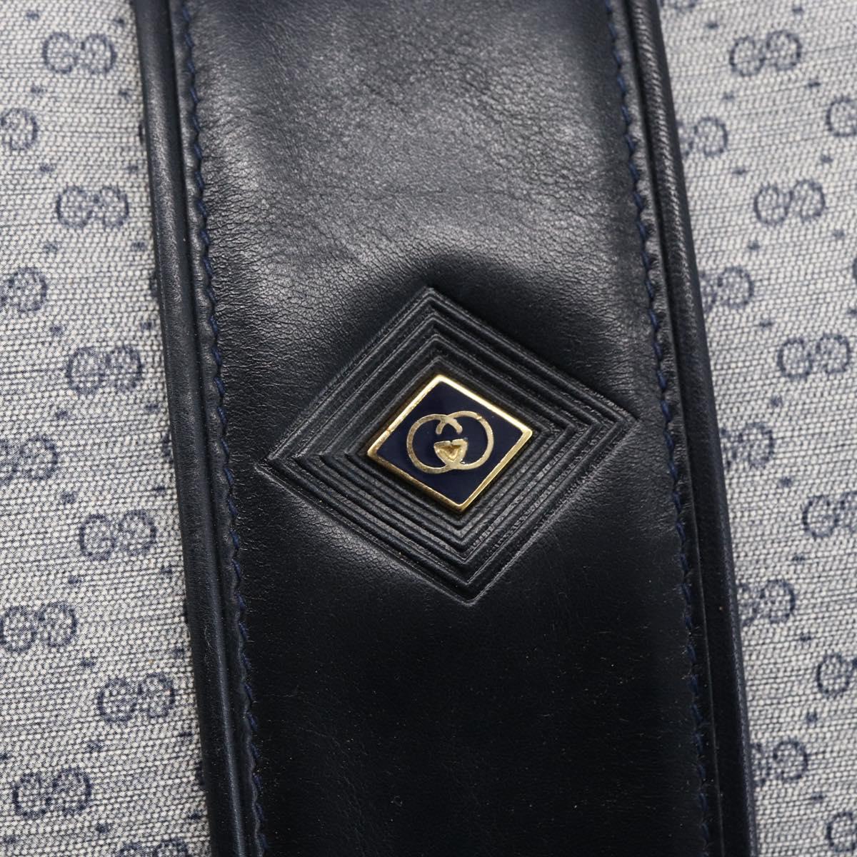 GUCCI Micro GG Canvas Shoulder Bag PVC Leather Navy Gold Auth BA7238