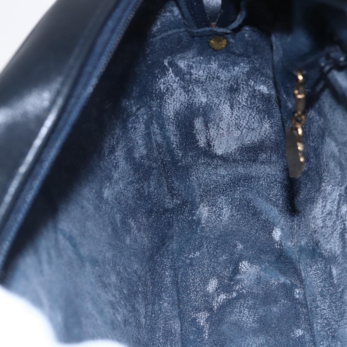 GUCCI Micro GG Canvas Shoulder Bag PVC Leather Navy Gold Auth BA7238