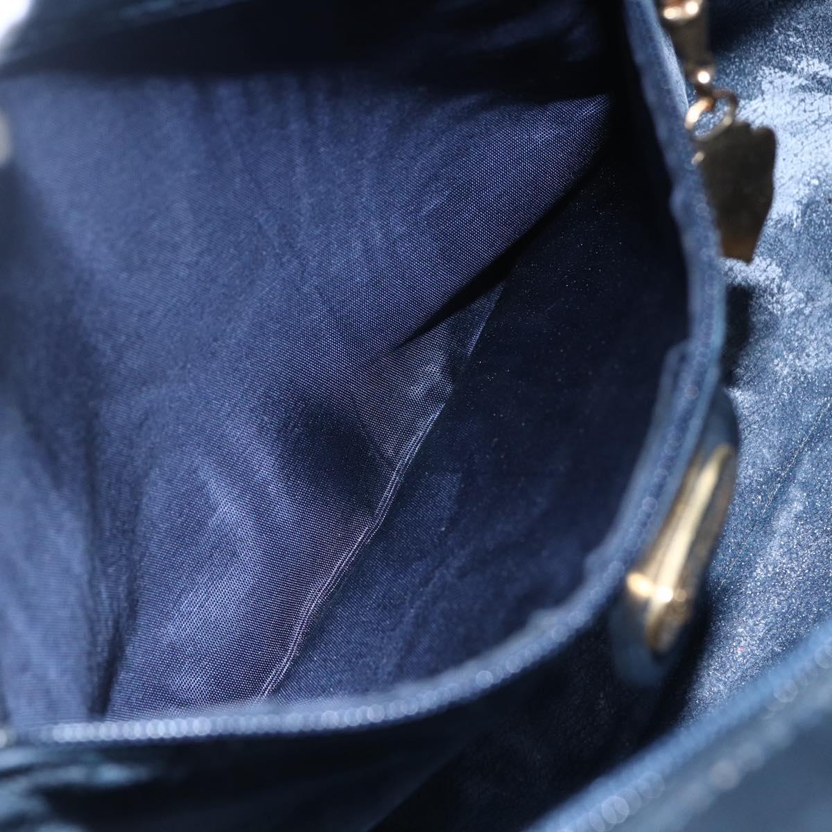 GUCCI Micro GG Canvas Shoulder Bag PVC Leather Navy Gold Auth BA7238