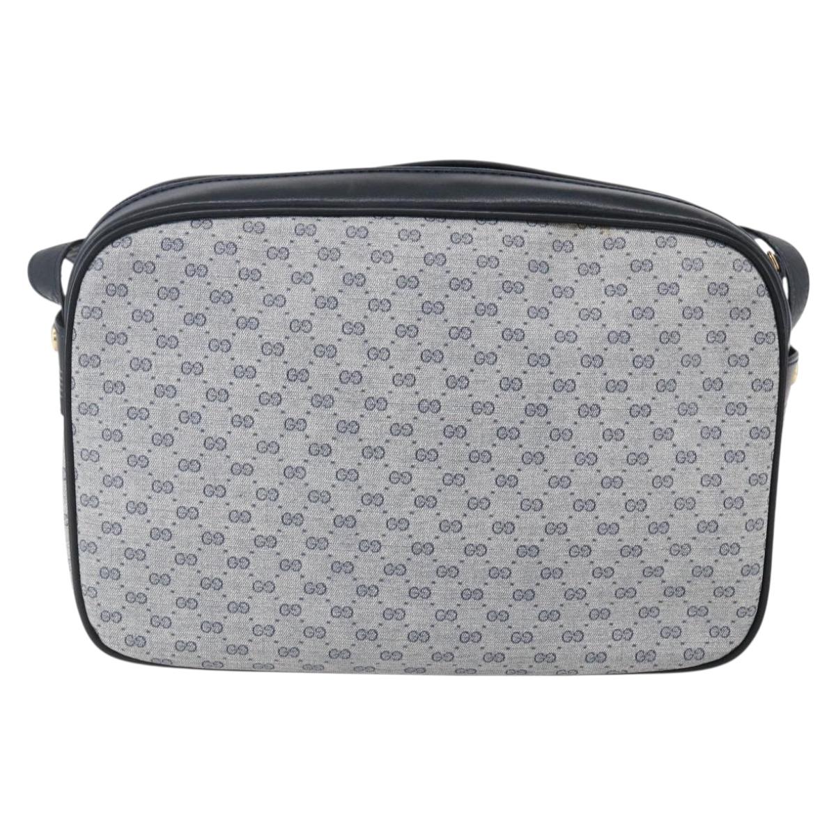 GUCCI Micro GG Canvas Shoulder Bag PVC Leather Navy Gold Auth BA7238