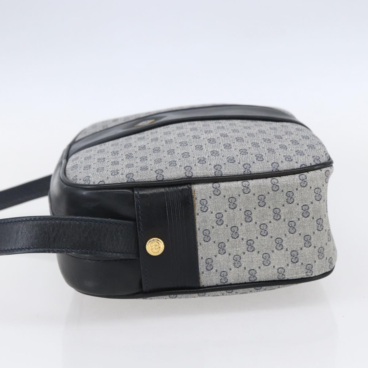 GUCCI Micro GG Canvas Shoulder Bag PVC Leather Navy Gold Auth BA7238