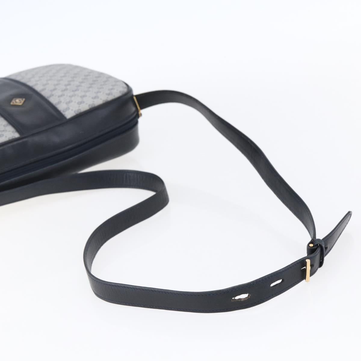 GUCCI Micro GG Canvas Shoulder Bag PVC Leather Navy Gold Auth BA7238