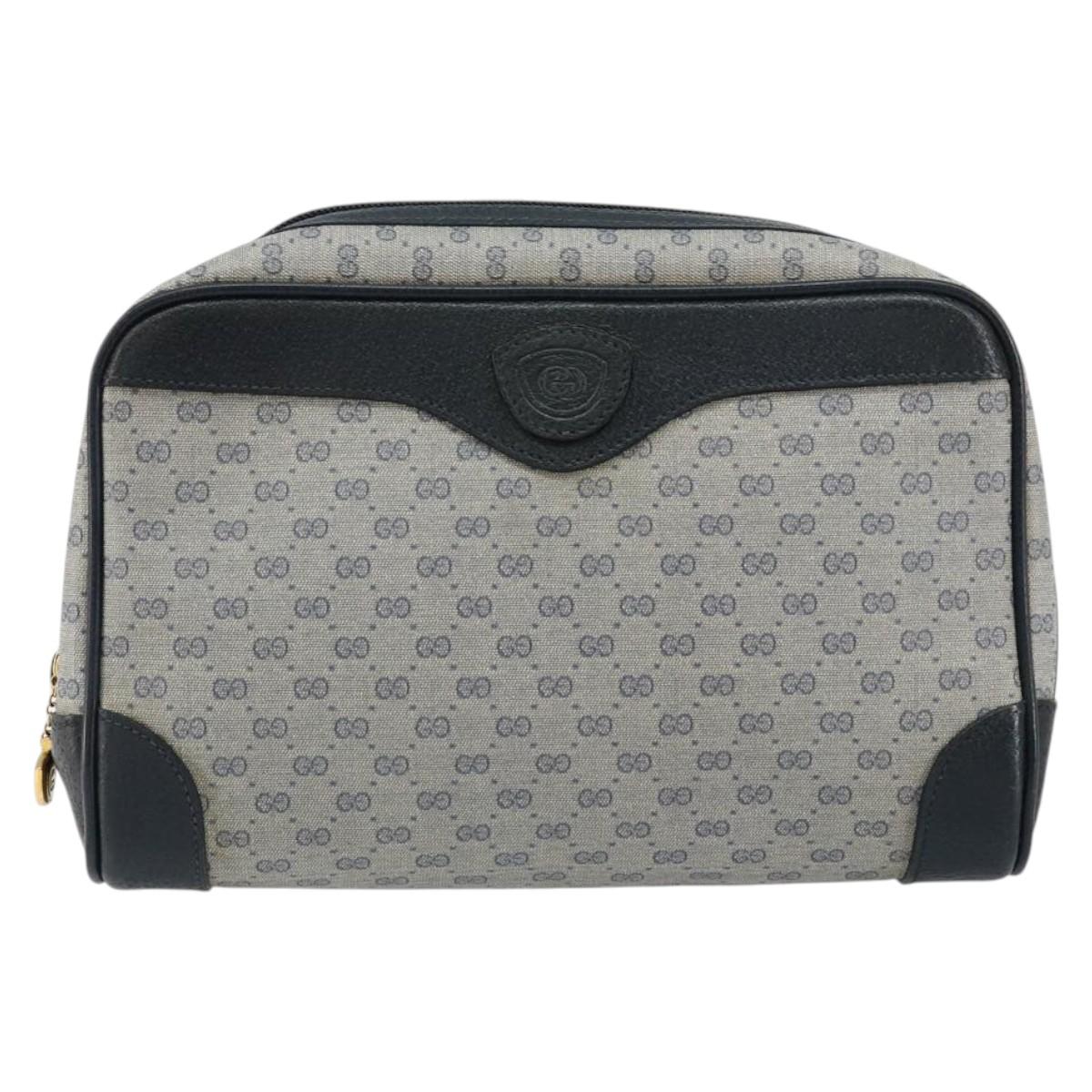 GUCCI Micro GG Canvas Clutch Bag PVC Leather Navy Gold 014 89 0094 Auth BA7239