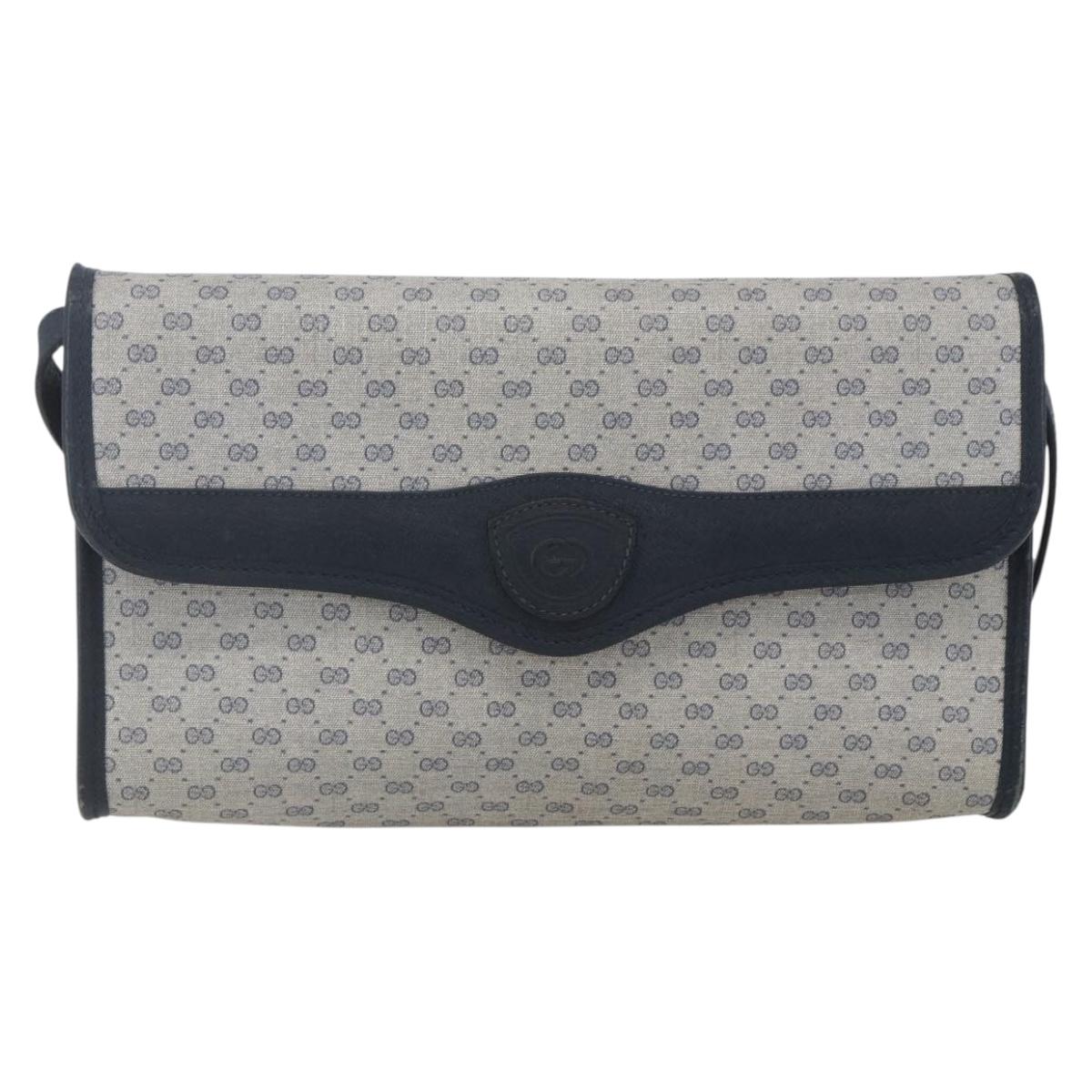 GUCCI Micro GG Canvas Bag PVC Leather Navy Gold 004 161 0670 Auth BA7240