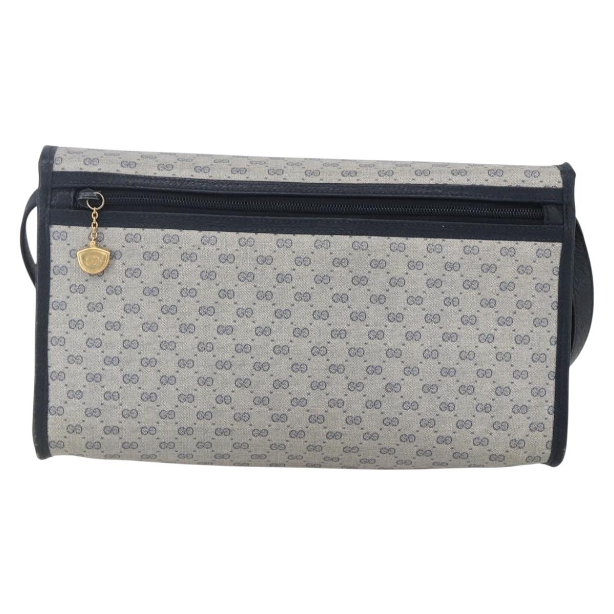 GUCCI Micro GG Canvas Bag PVC Leather Navy Gold 004 161 0670 Auth BA7240