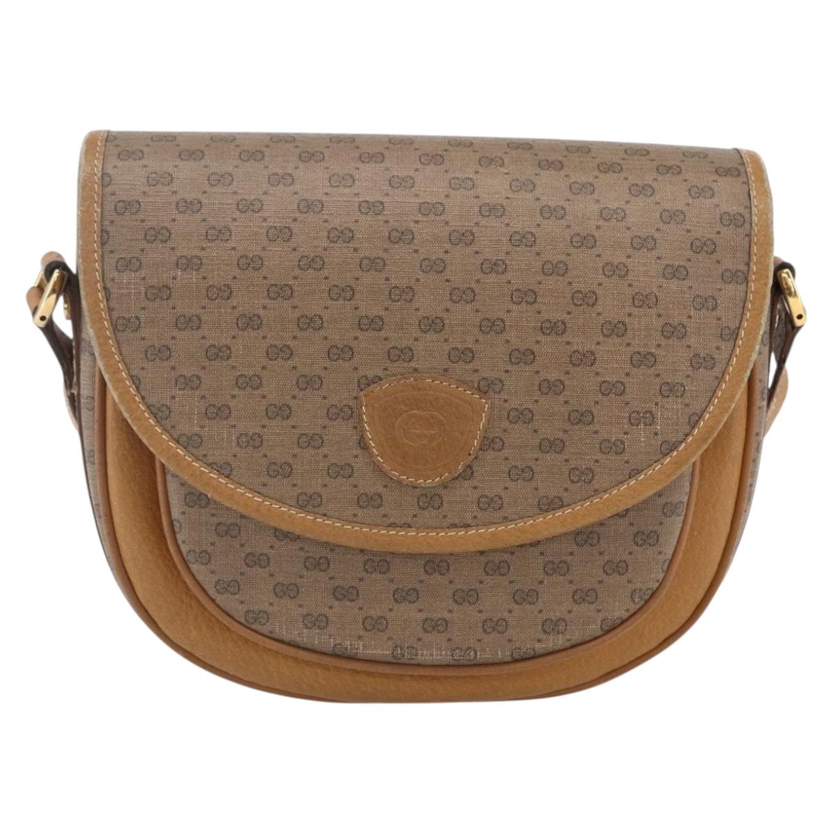 GUCCI Micro GG Supreme Shoulder Bag PVC Beige Gold Auth BA7246