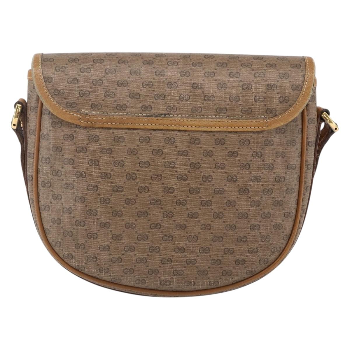 GUCCI Micro GG Supreme Shoulder Bag PVC Beige Gold Auth BA7246