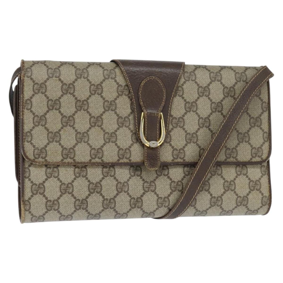 GUCCI GG Supreme Shoulder Bag PVC Beige Gold Auth BA7249