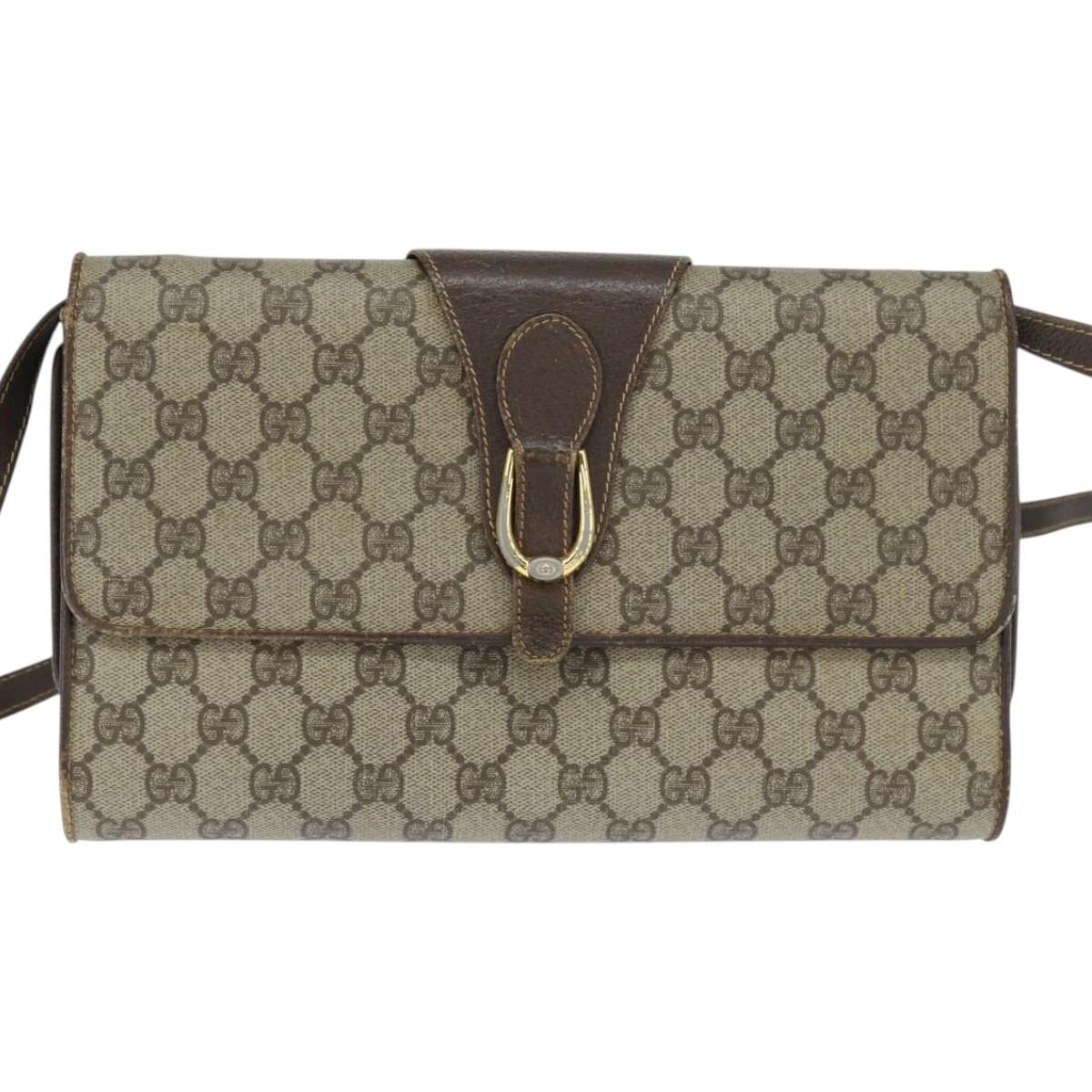 GUCCI GG Supreme Shoulder Bag PVC Beige Gold Auth BA7249