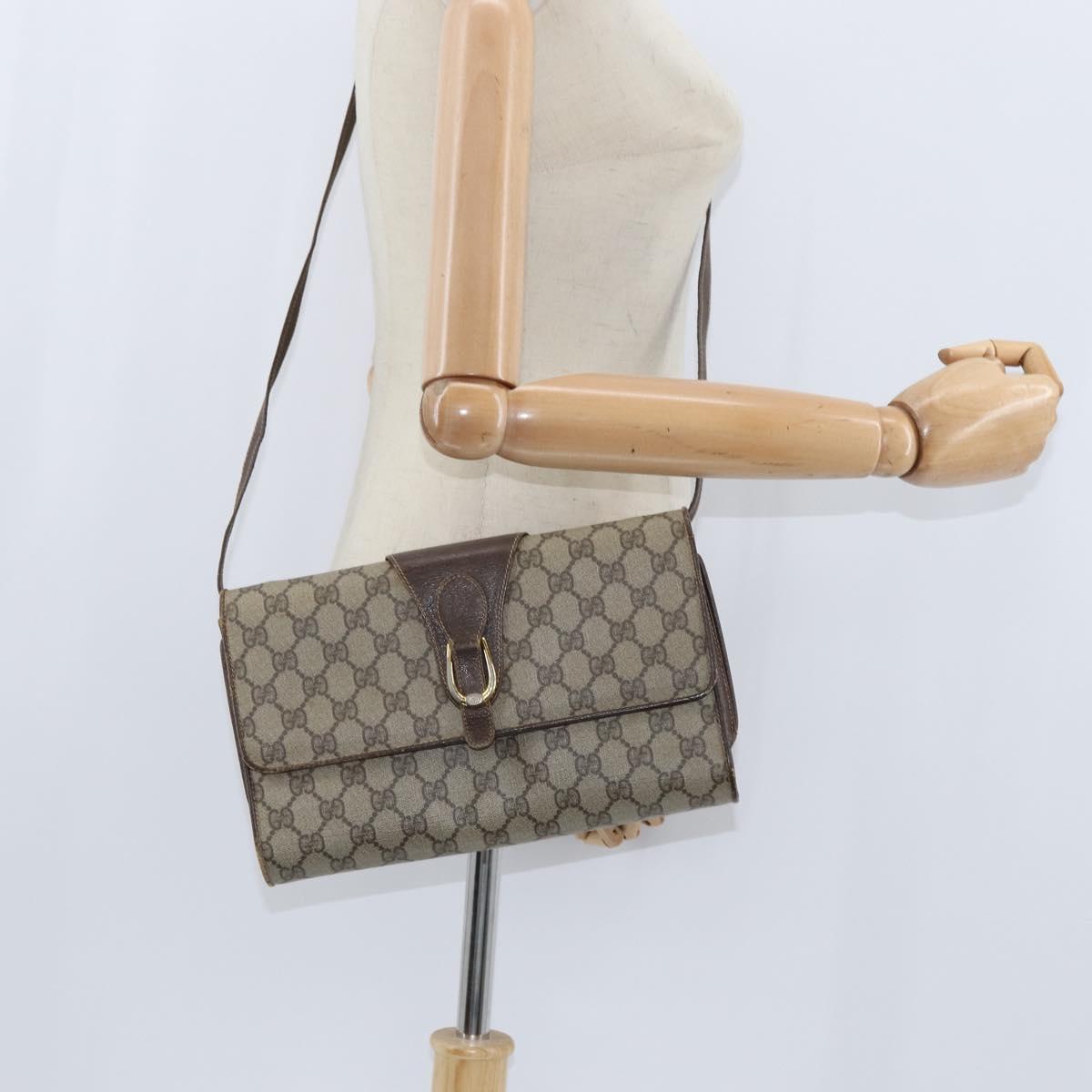GUCCI GG Supreme Shoulder Bag PVC Beige Gold Auth BA7249