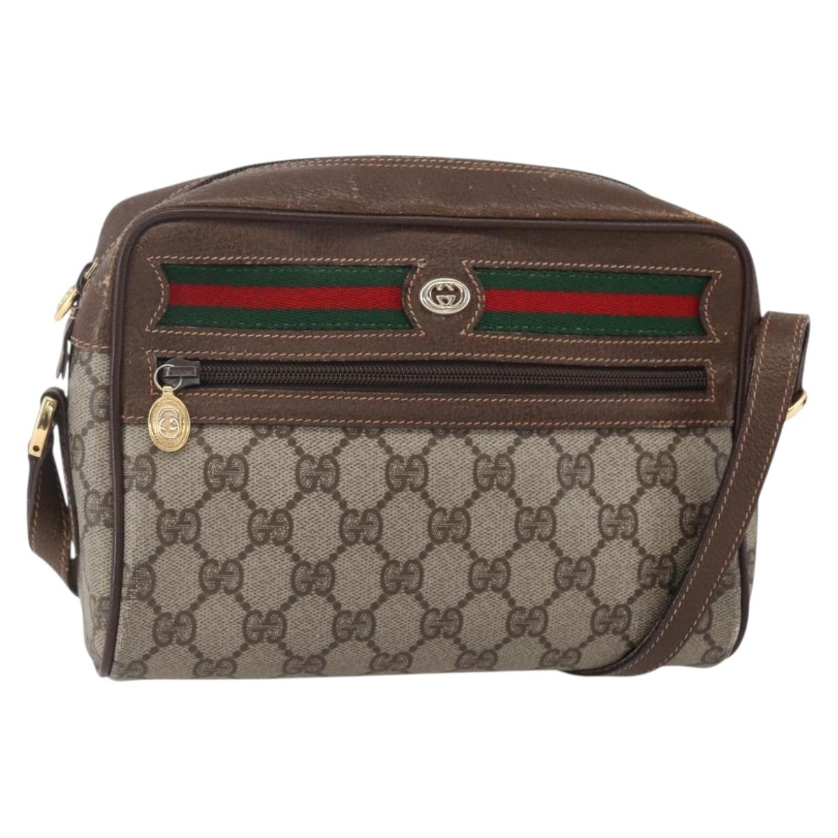 GUCCI GG Supreme Web Sherry Line Bag PVC Beige Gold 56 02 087 Auth BA7251