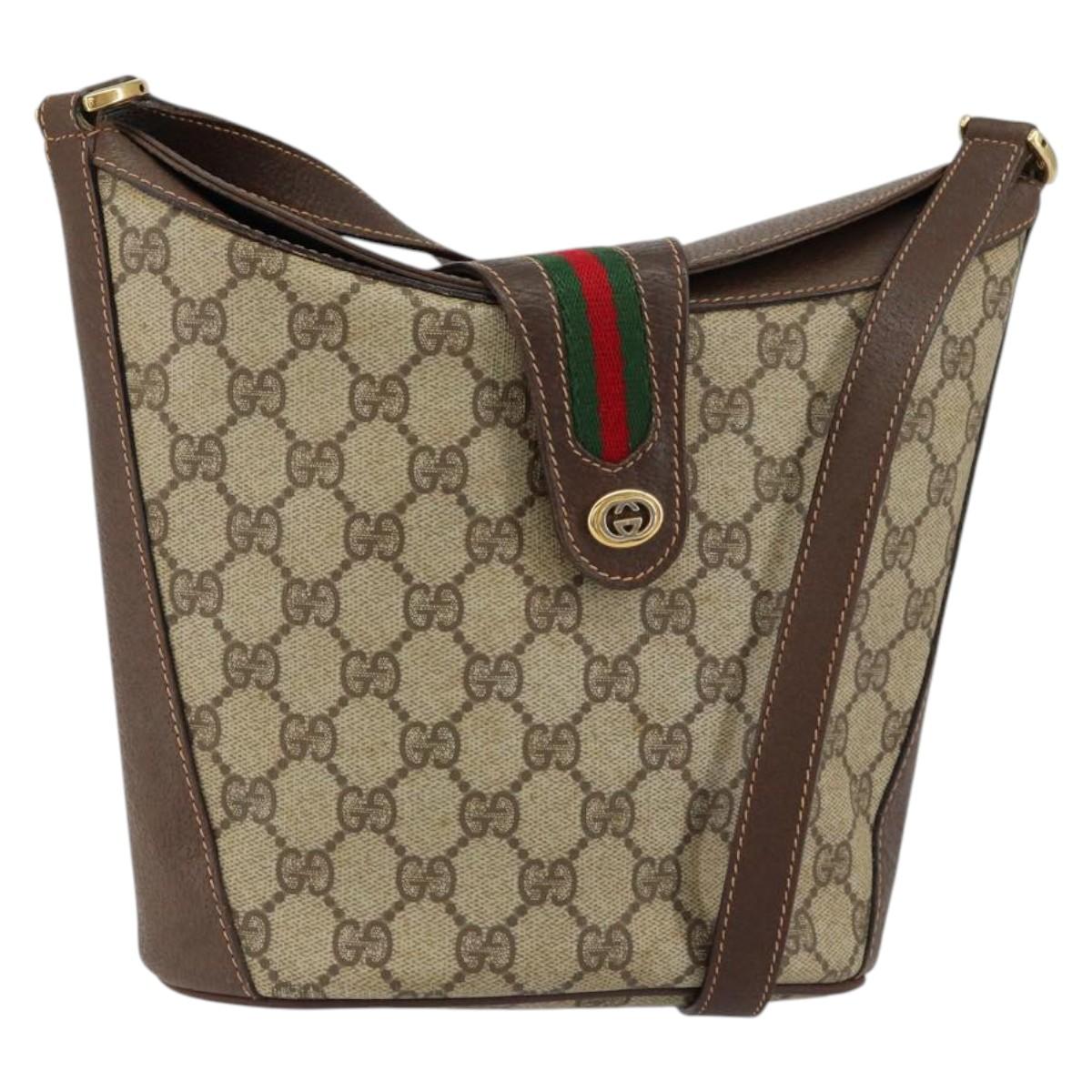 GUCCI GG Supreme Web Sherry Line Bag PVC Leather Beige 40 02 081 Auth BA7253