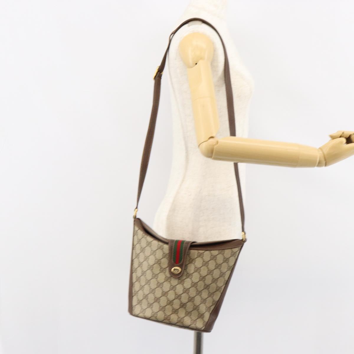 GUCCI GG Supreme Web Sherry Line Bag PVC Leather Beige 40 02 081 Auth BA7253