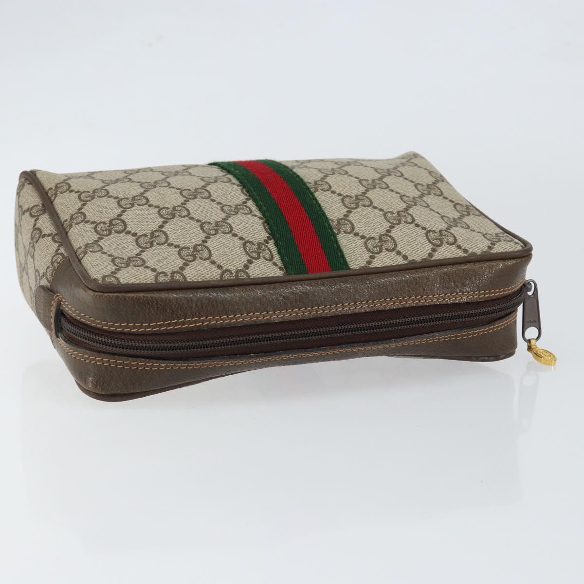 GUCCI GG Supreme Web Sherry Line Clutch Bag PVC Beige Auth BA7254