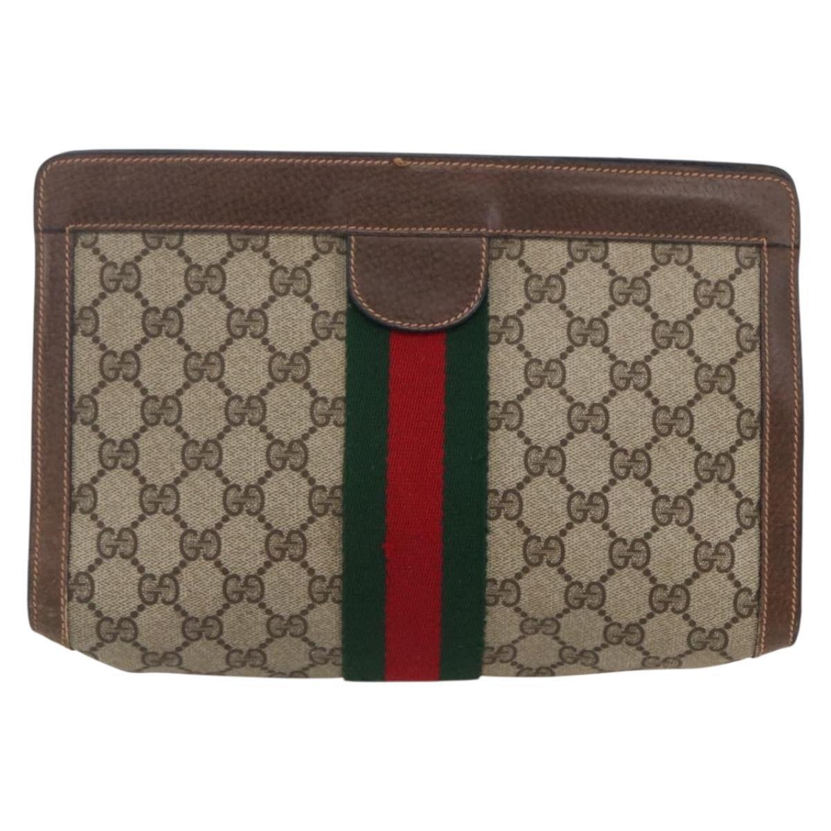 GUCCI GG Supreme Web Sherry Line Clutch Bag PVC Beige Red 89 01 002 Auth BA7255
