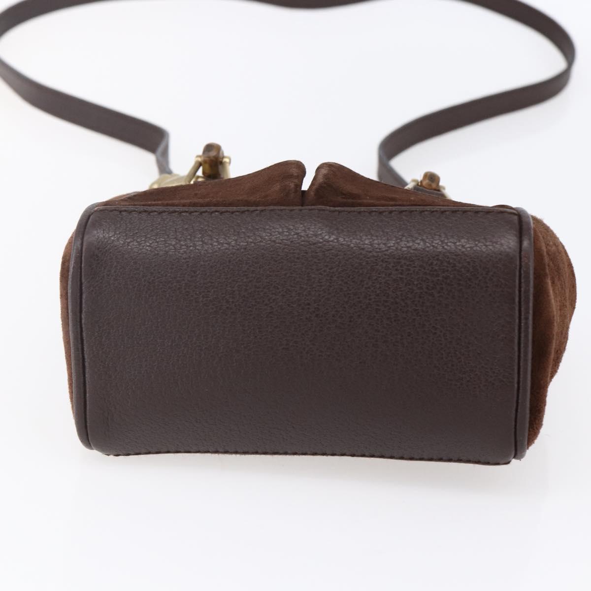 GUCCI Bamboo Hand Bag Suede 2way Brown Gold 007 1793 0238 Auth BA7262