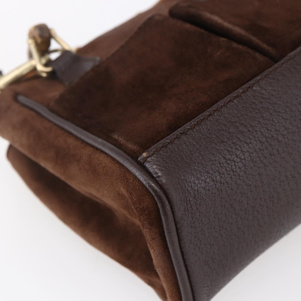 GUCCI Bamboo Hand Bag Suede 2way Brown Gold 007 1793 0238 Auth BA7262