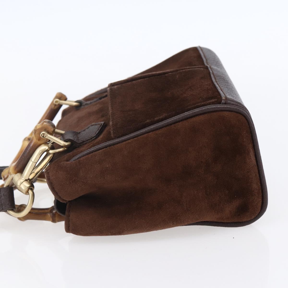 GUCCI Bamboo Hand Bag Suede 2way Brown Gold 007 1793 0238 Auth BA7262