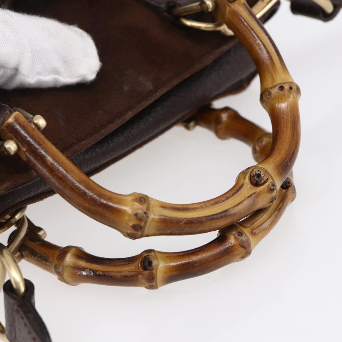 GUCCI Bamboo Hand Bag Suede 2way Brown Gold 007 1793 0238 Auth BA7262