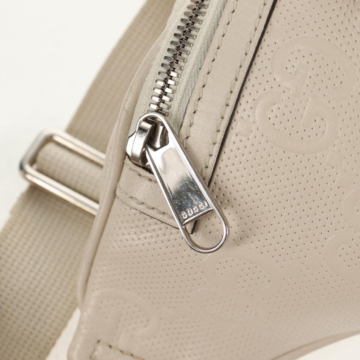 GUCCI GG Emboss Body Bag White Silver 645093 Auth BA7268M