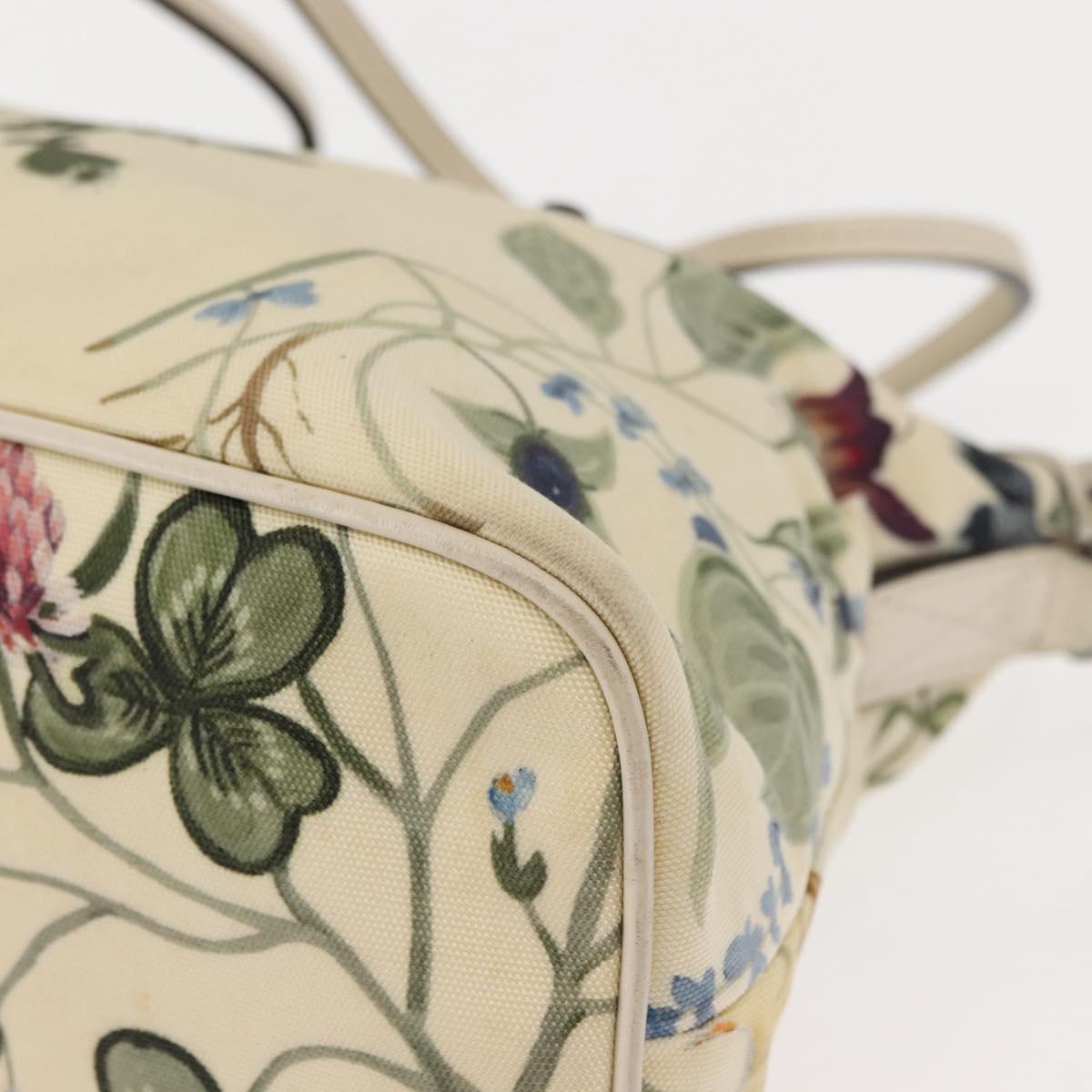 GUCCI Flora Tote Bag Nylon Leather 2way Beige Silver 353440 Auth BA7279