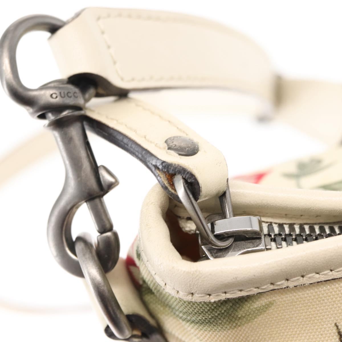 GUCCI Flora Tote Bag Nylon Leather 2way Beige Silver 353440 Auth BA7279