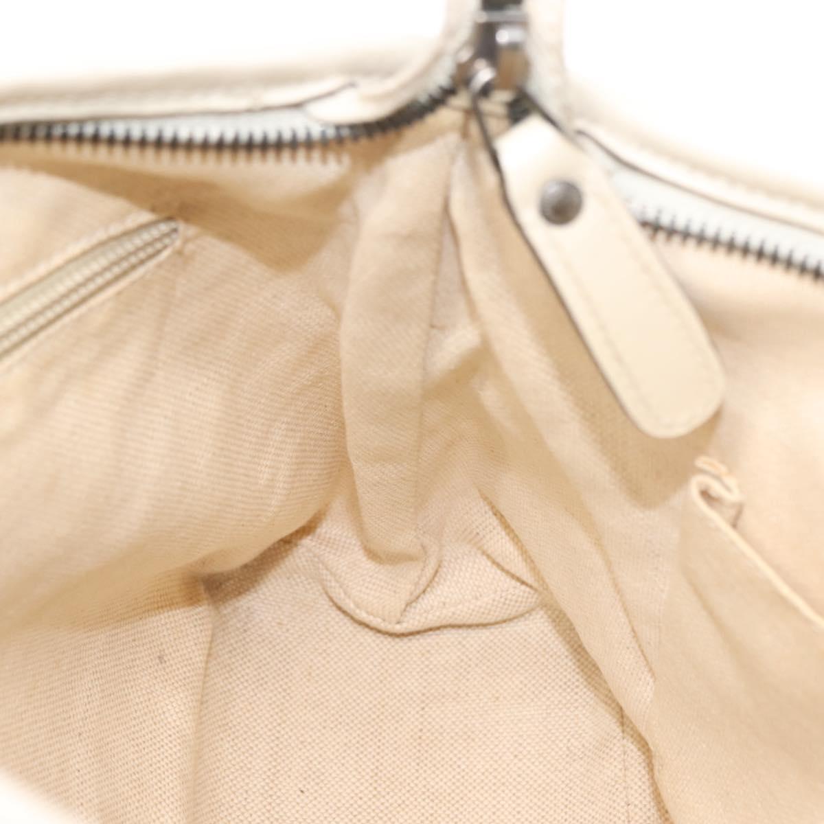 GUCCI Flora Tote Bag Nylon Leather 2way Beige Silver 353440 Auth BA7279