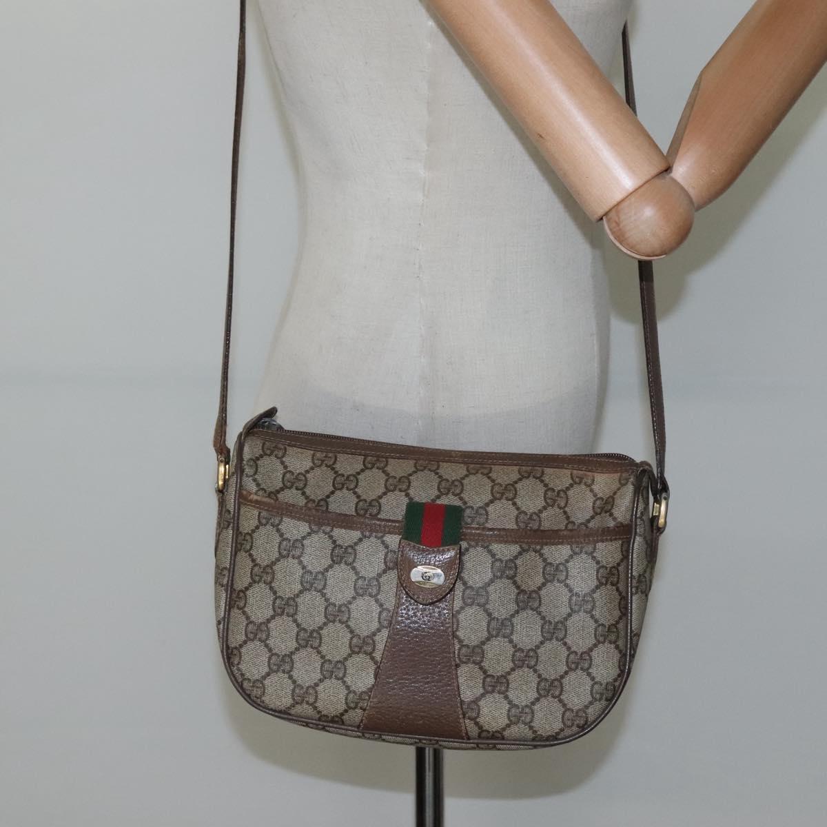 GUCCI GG Supreme Web Sherry Line Bag PVC Beige Gold 89 02 032 Auth BA728
