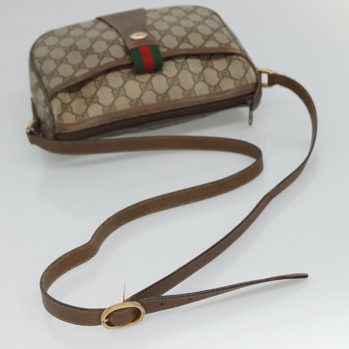 GUCCI GG Supreme Web Sherry Line Bag PVC Beige Gold 89 02 032 Auth BA728