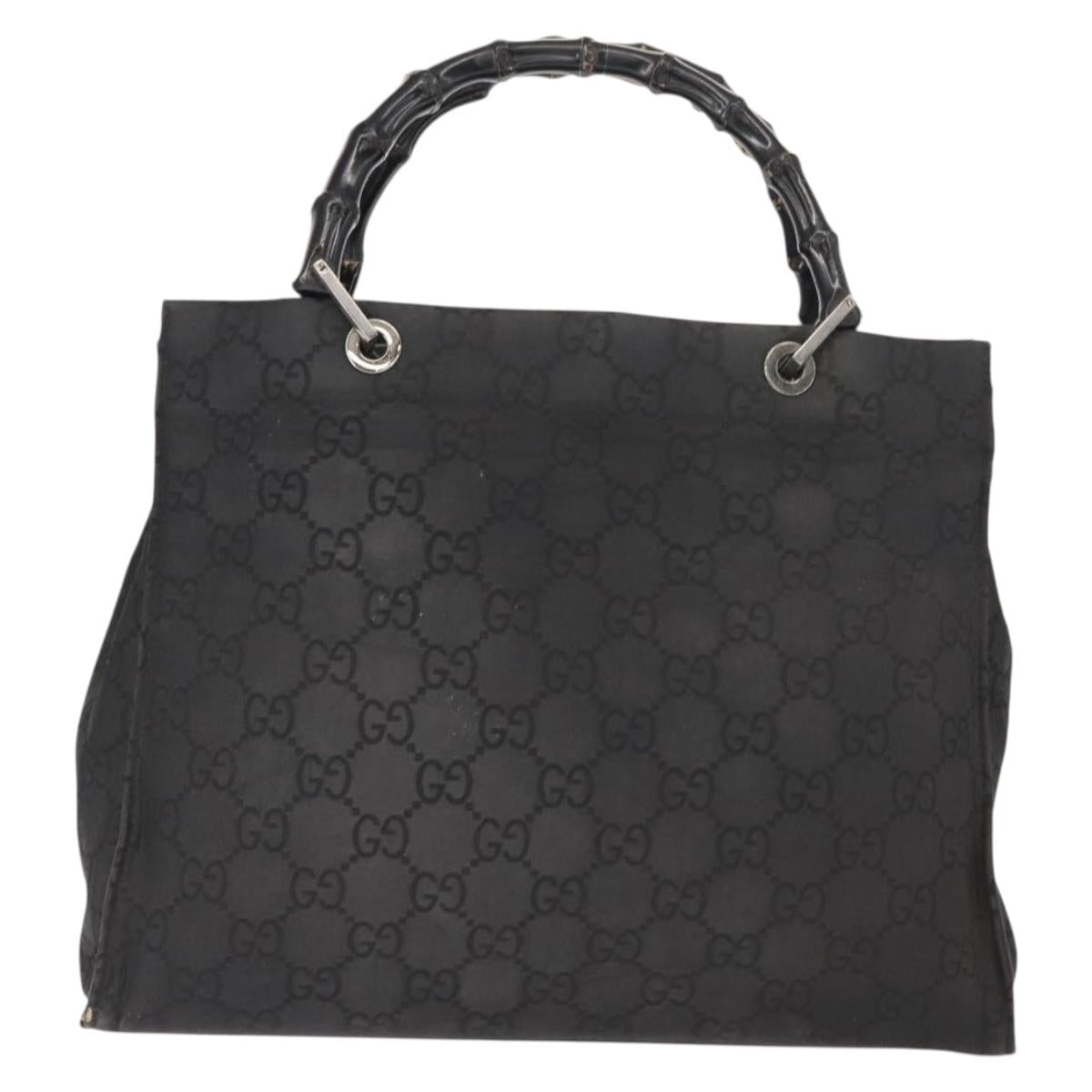 GUCCI Bamboo GG Canvas Hand Bag Black Silver 002 1010 3754 Auth BA7280