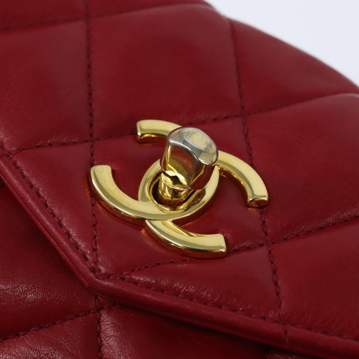 CHANEL Matelasse Waist Bag Lamb Skin Red Gold CC Auth BA7291