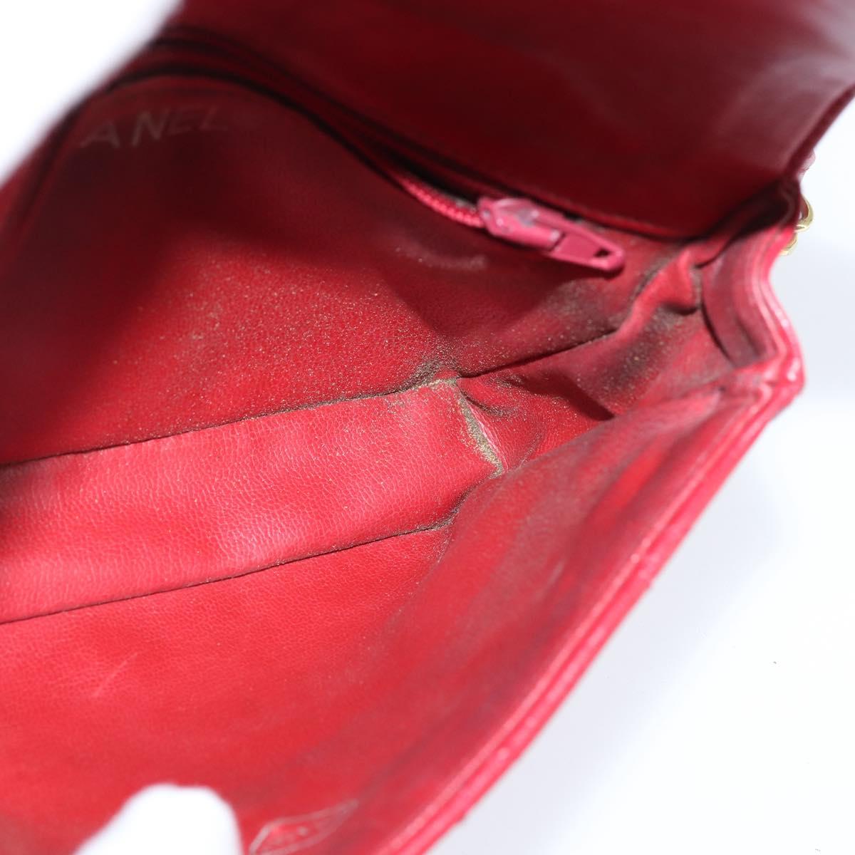 CHANEL Matelasse Waist Bag Lamb Skin Red Gold CC Auth BA7291