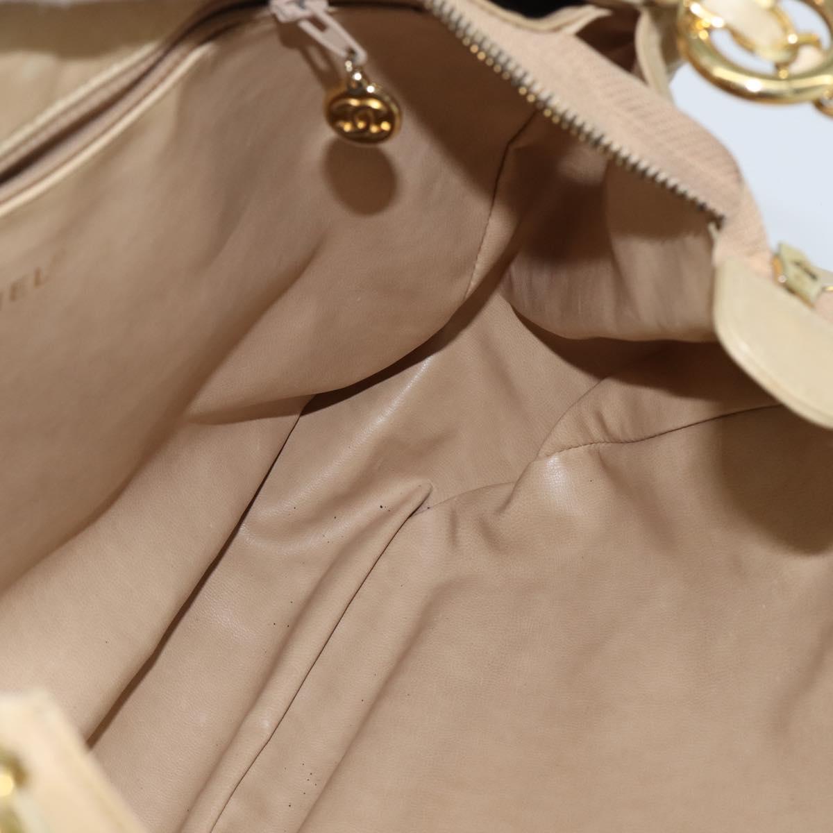 CHANEL Chain V Stitch Shoulder Bag Lamb Skin Beige Gold CC Auth BA7292