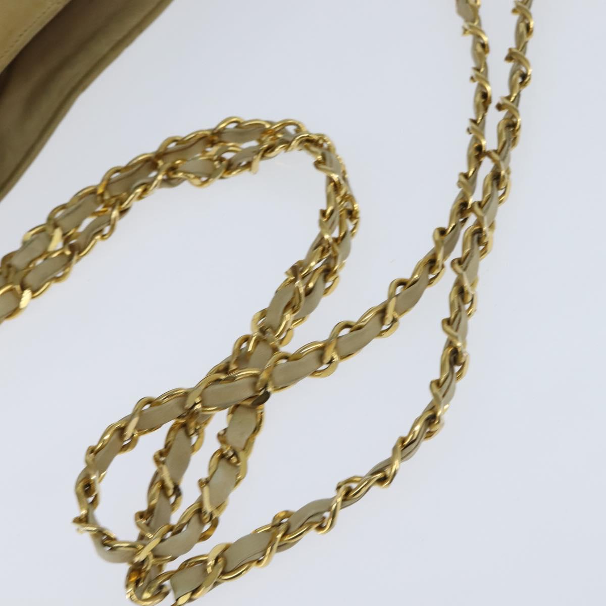 CHANEL Chain V Stitch Shoulder Bag Lamb Skin Beige Gold CC Auth BA7292