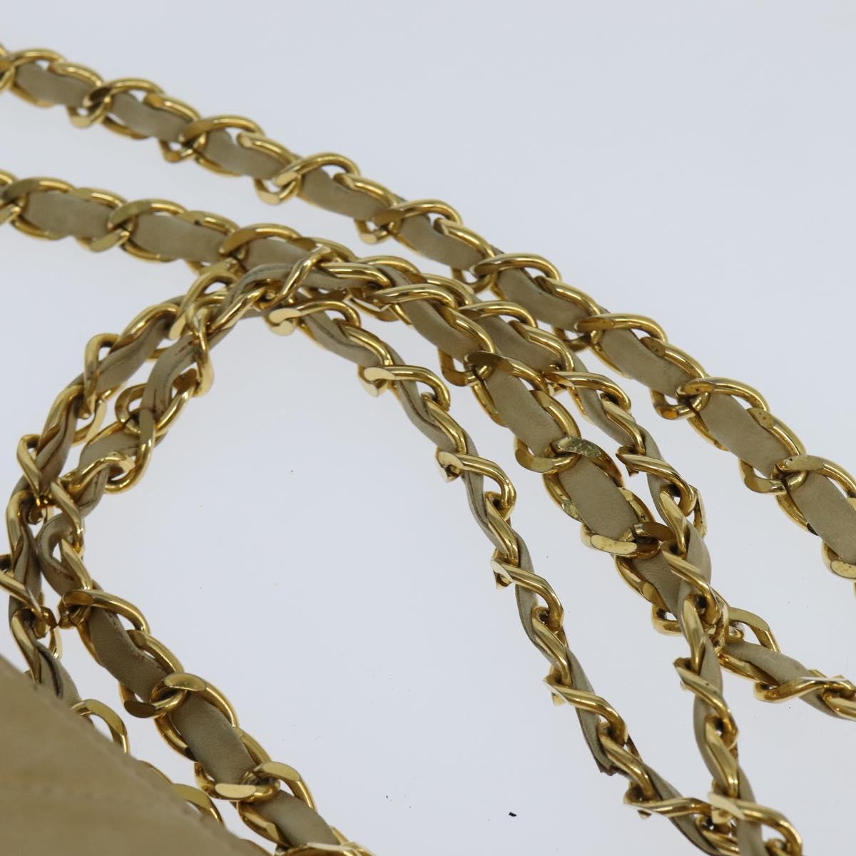 CHANEL Chain V Stitch Shoulder Bag Lamb Skin Beige Gold CC Auth BA7292