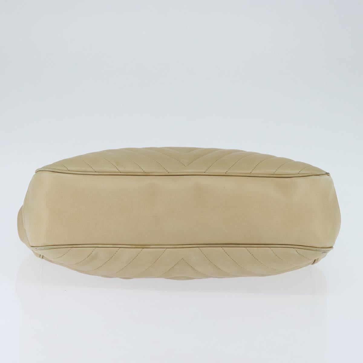 CHANEL Chain V Stitch Shoulder Bag Lamb Skin Beige Gold CC Auth BA7292