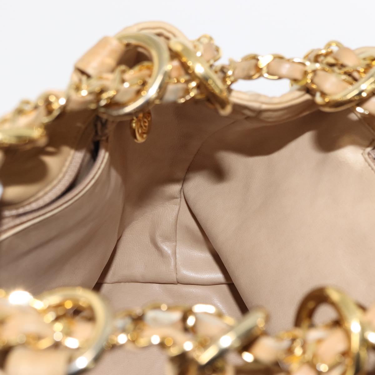 CHANEL Matelasse Chain Shoulder Bag Canvas Beige Gold CC Auth BA7293